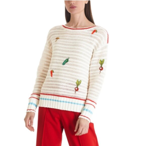 Marc Cain Sweater With Veggie Appliqué Women Size 8 N3 NWT